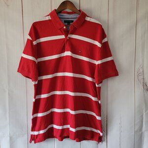 Vintage 90’s Y2K Tommy Hilfiger Men’s XXL Polo Short-Sleeve Shirt, Red Stripe